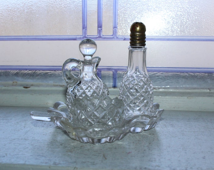 Antique Pressed Glass Condiment Set