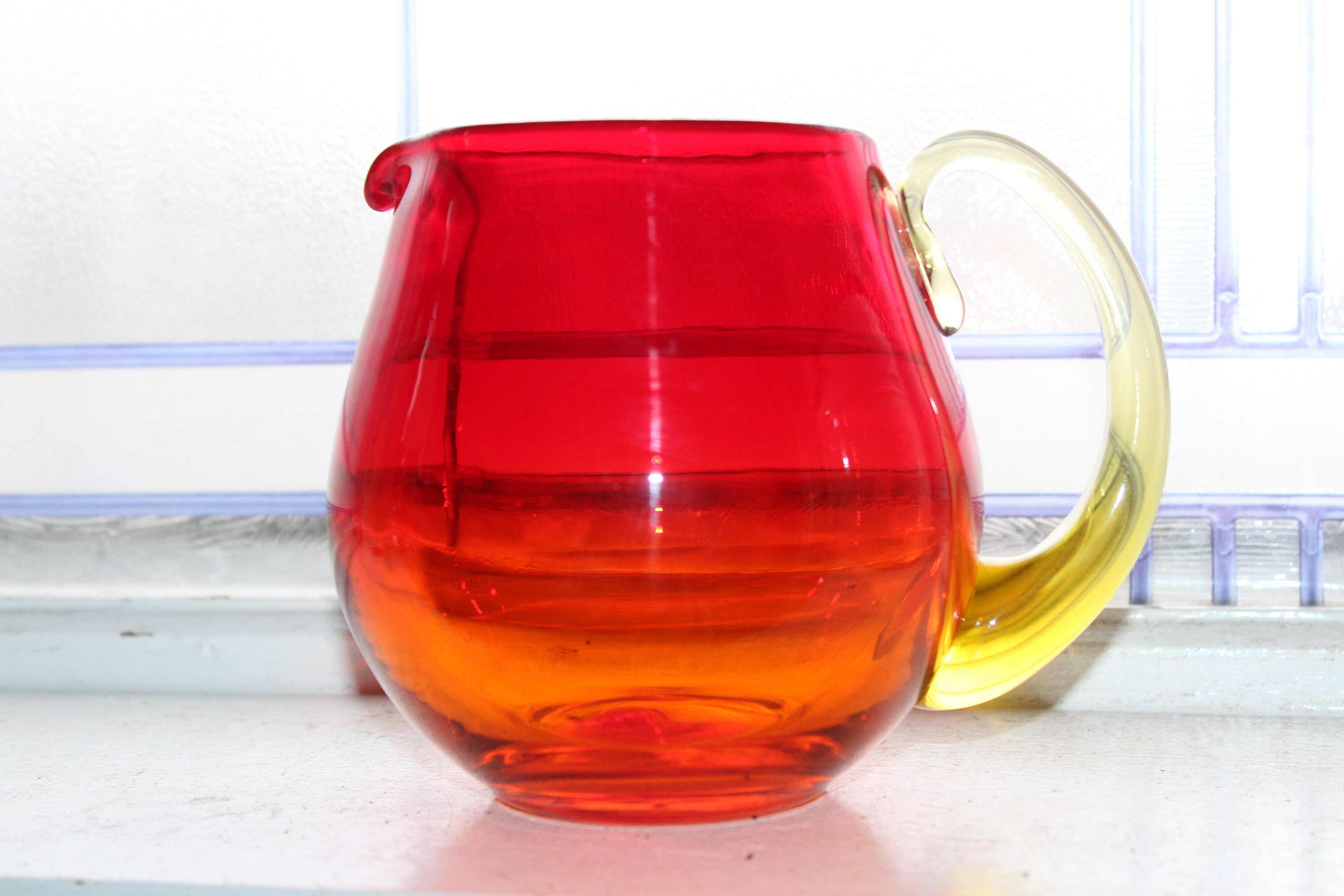 Vintage Amberina Glass Pitcher Orange and Yellow 1960s