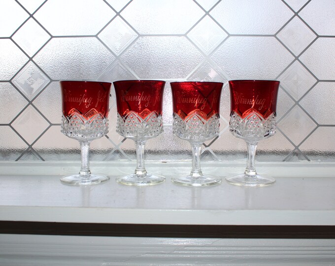 4 Antique Red Ruby Flashed Glass Goblets Winnipeg Jct MN Ghost Town