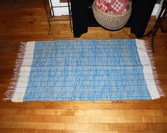 Vintage Country Rug Hand Loomed Rag Rug Rustic Farmhouse 1940s 56 x 28