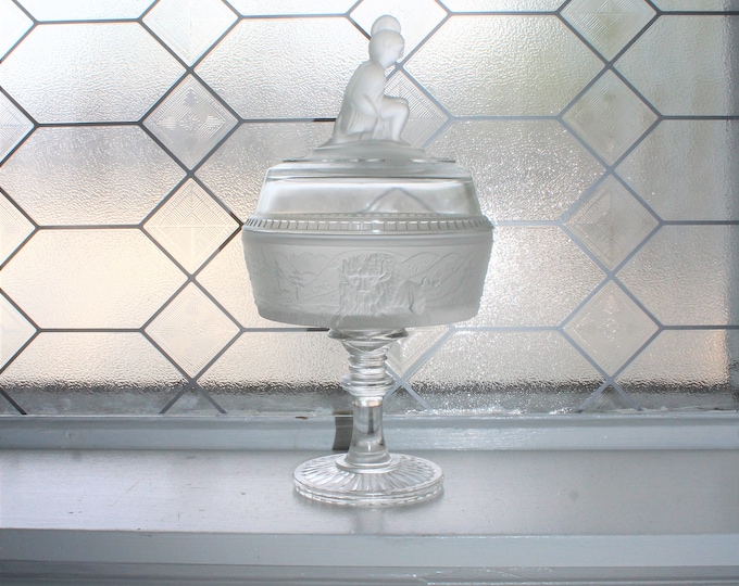 Vintage Westward Ho Glass Compote with Lid & Native American Finial
