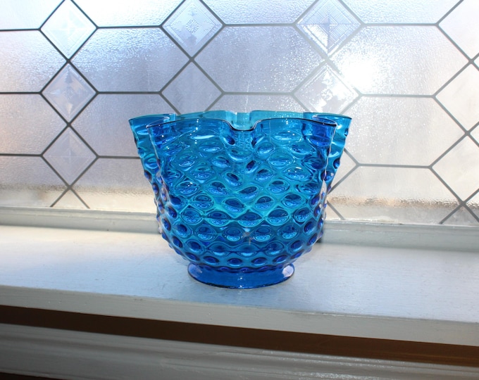 Victorian Antique Blue Hobnail Glass Lamp Shade 4” Fitter