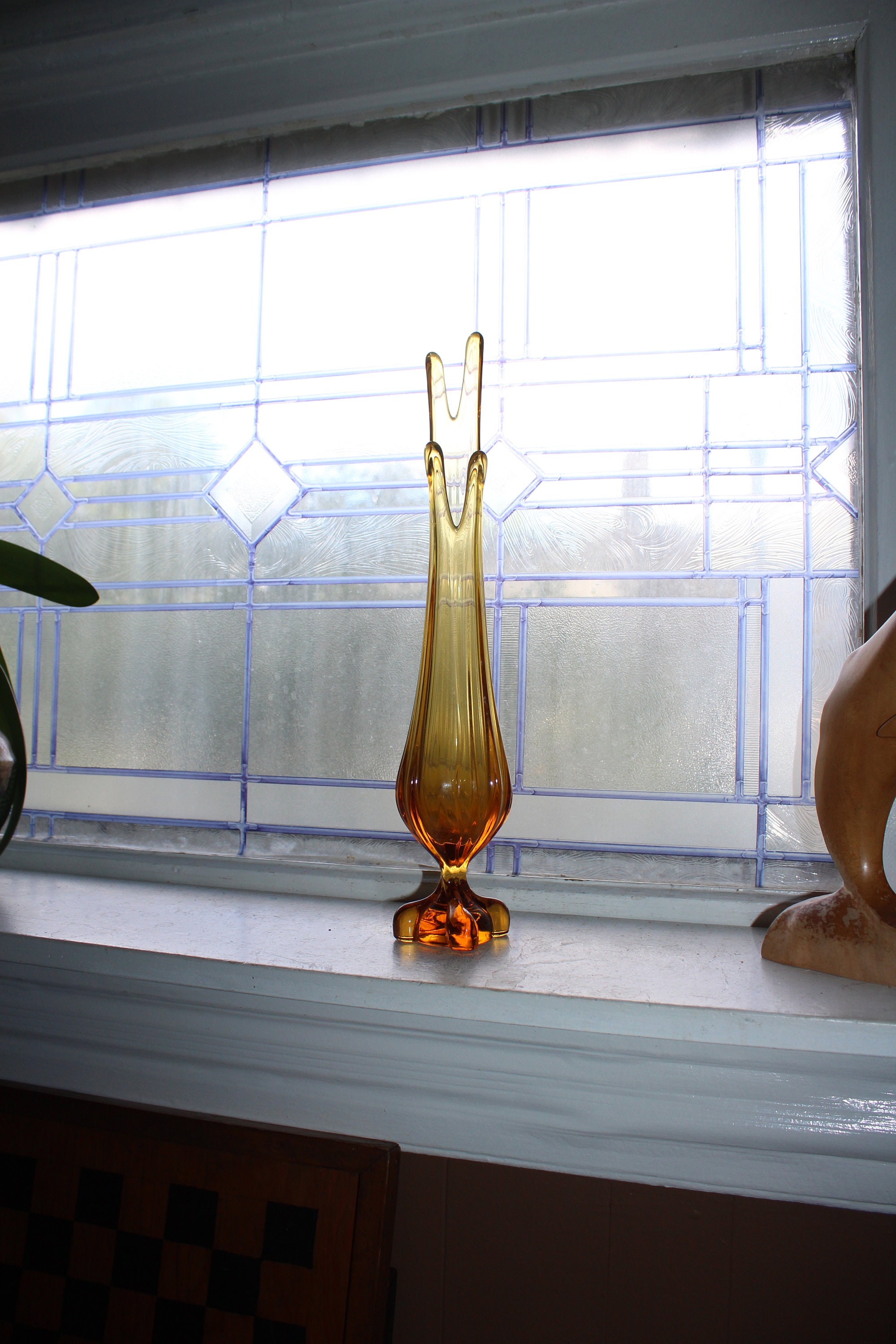 Large Amber Swung Glass Vase 15.25 Vintage Mid Century Modern
