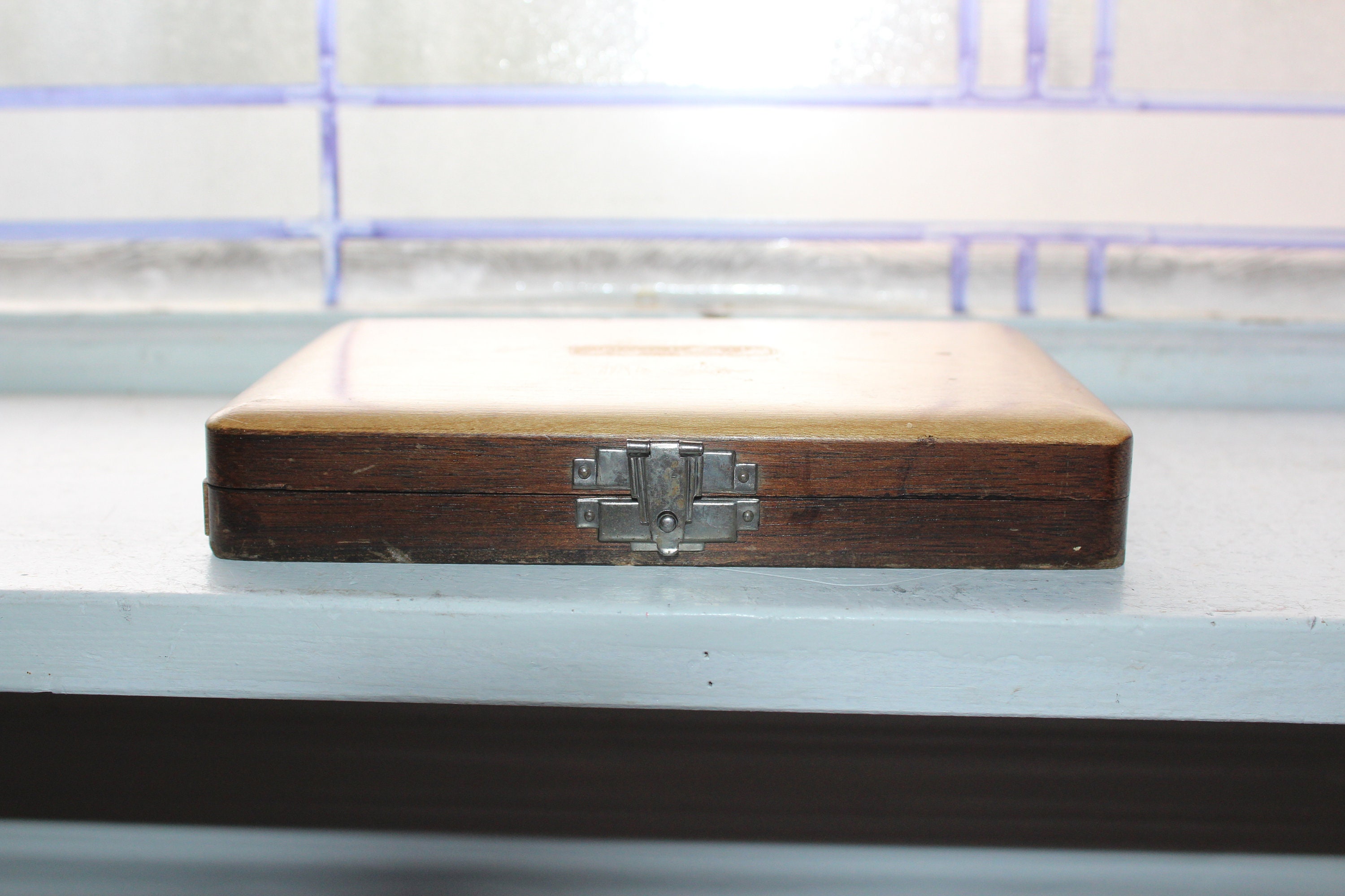 Vintage Wood Case of Watch Parts in Glass Vials