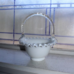 Vintage Fenton Glass Silver Crest Basket Art Glass