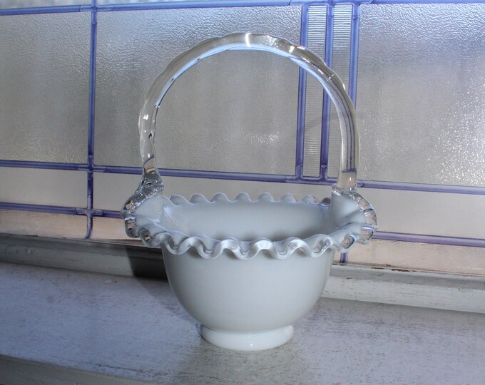 Vintage Fenton Glass Silver Crest Basket Art Glass