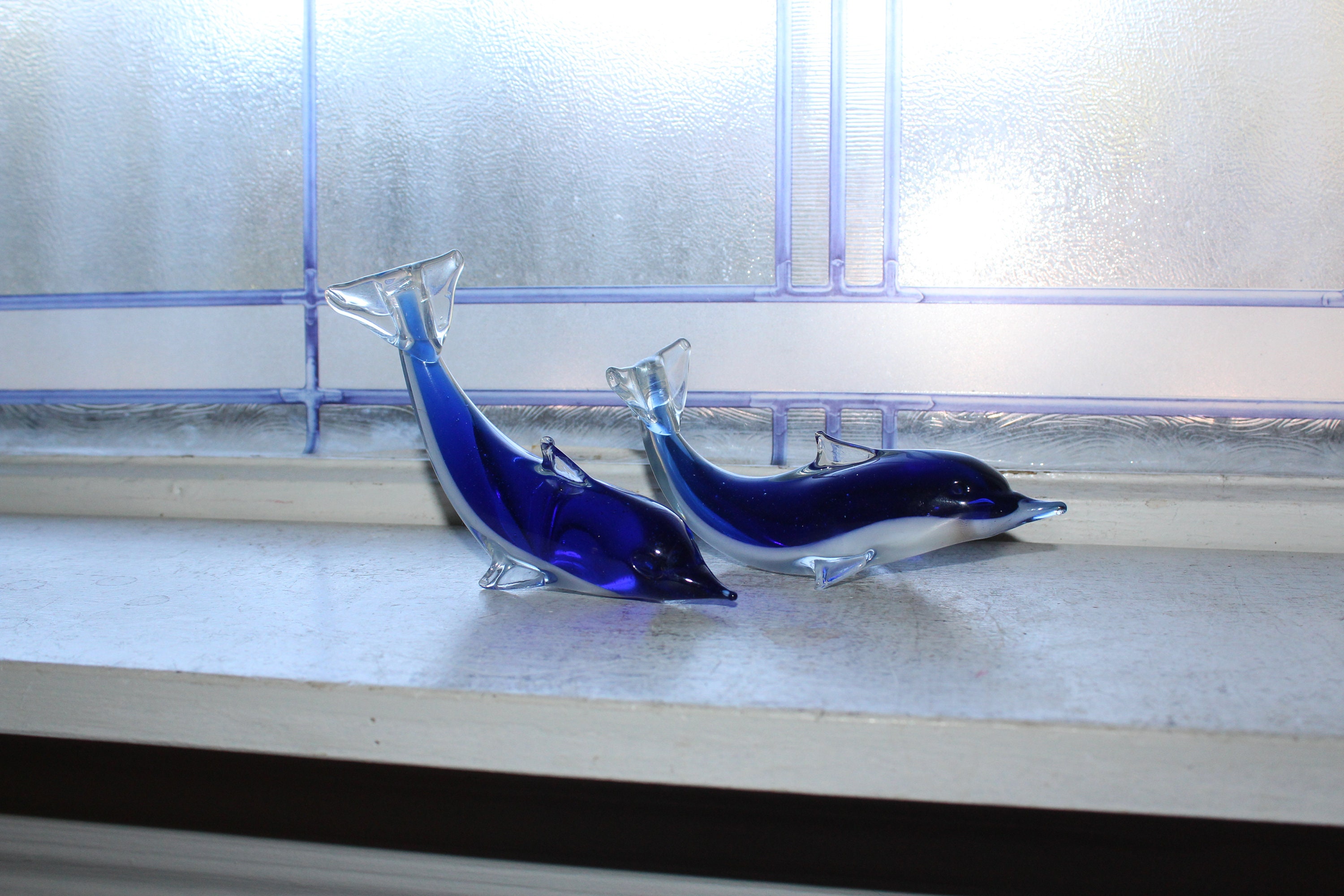 Vintage Glass Dolphins Figurines Pair