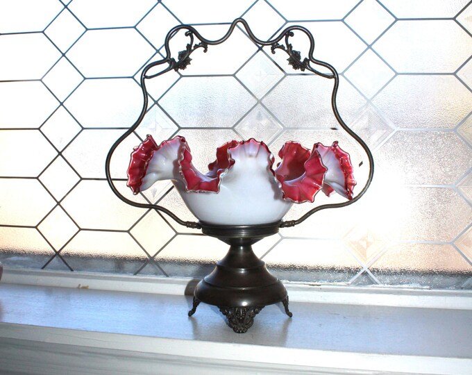 Antique Victorian Pink & White Bride's Basket Monarch Silver Co