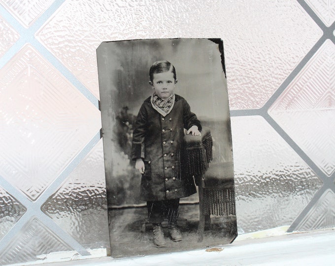 Antique Tin Type Photograph Victorian Toddler Boy 1800s