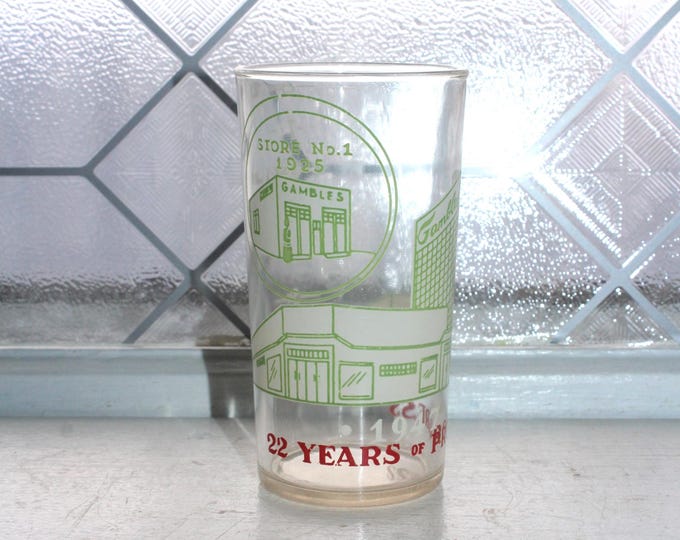 1947 Gambles Store Pyro Glass Tumbler Vintage Advertising