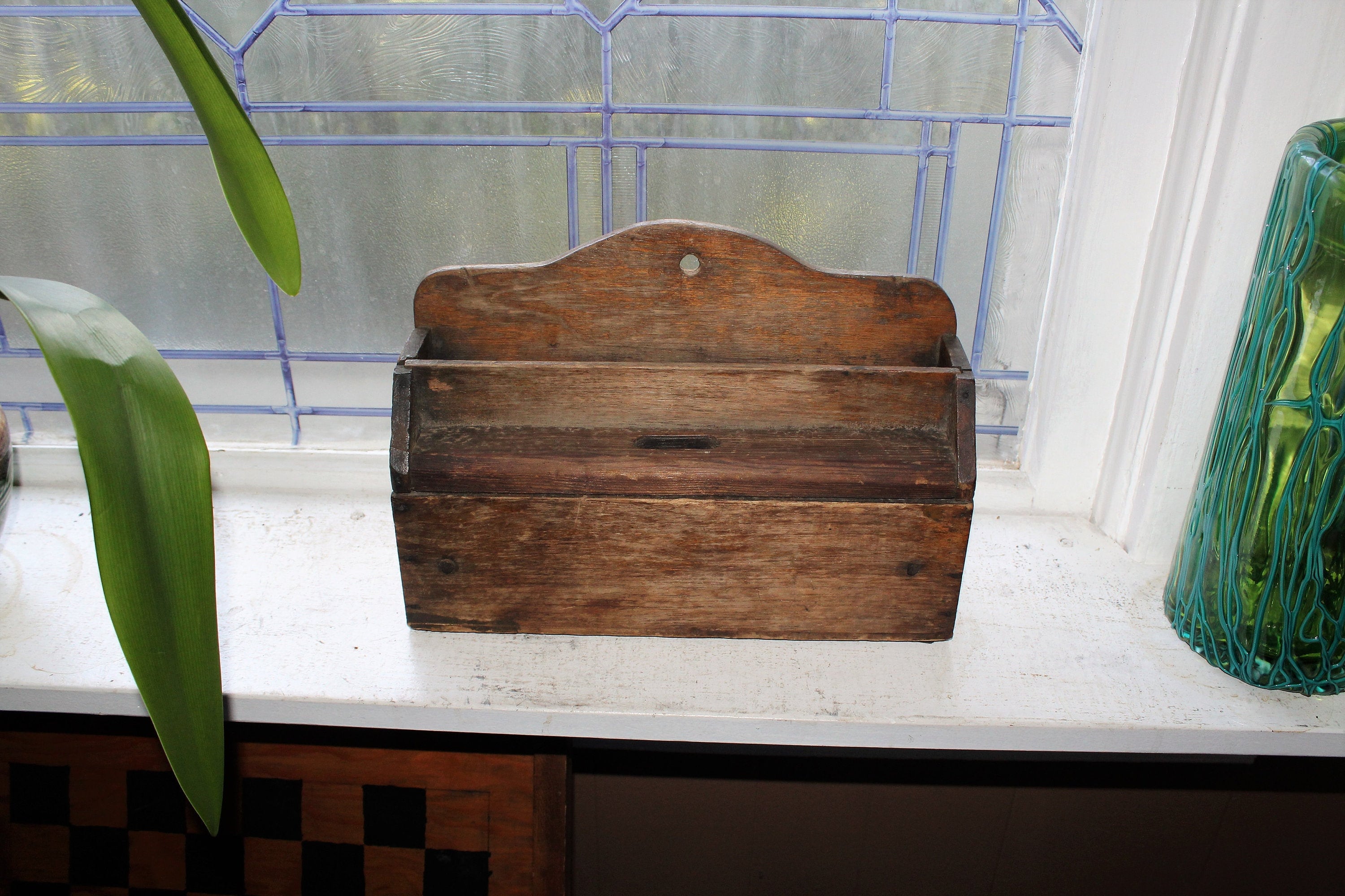 Antique Wooden Wall Box with Built In Coin Saver Bank