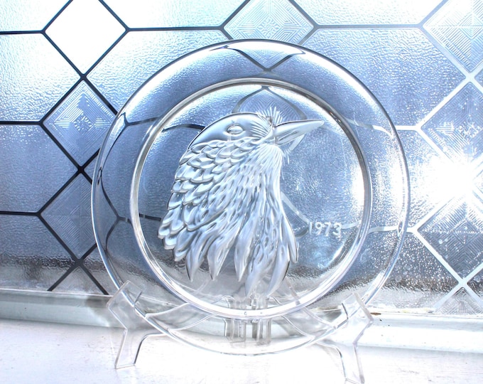 Vintage Lalique Crystal Plate Jayling Bird 1973