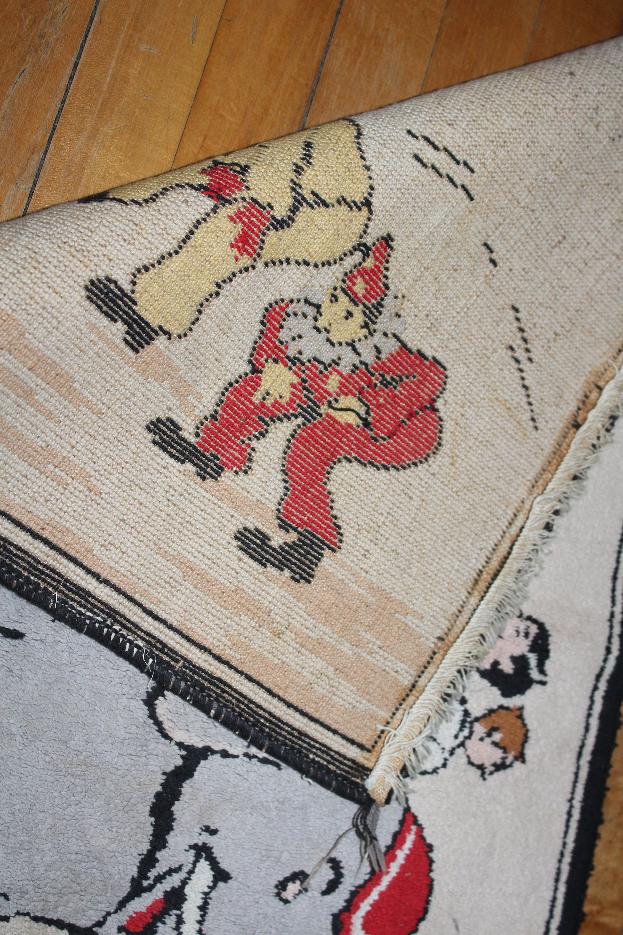 Vintage Mid Century Child's Room Rug Circus Elephant and Clowns 1950s