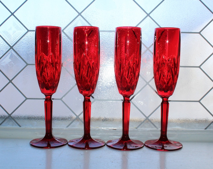 4 Waterford Marquis Crystal Brookside Red Champagne Flutes