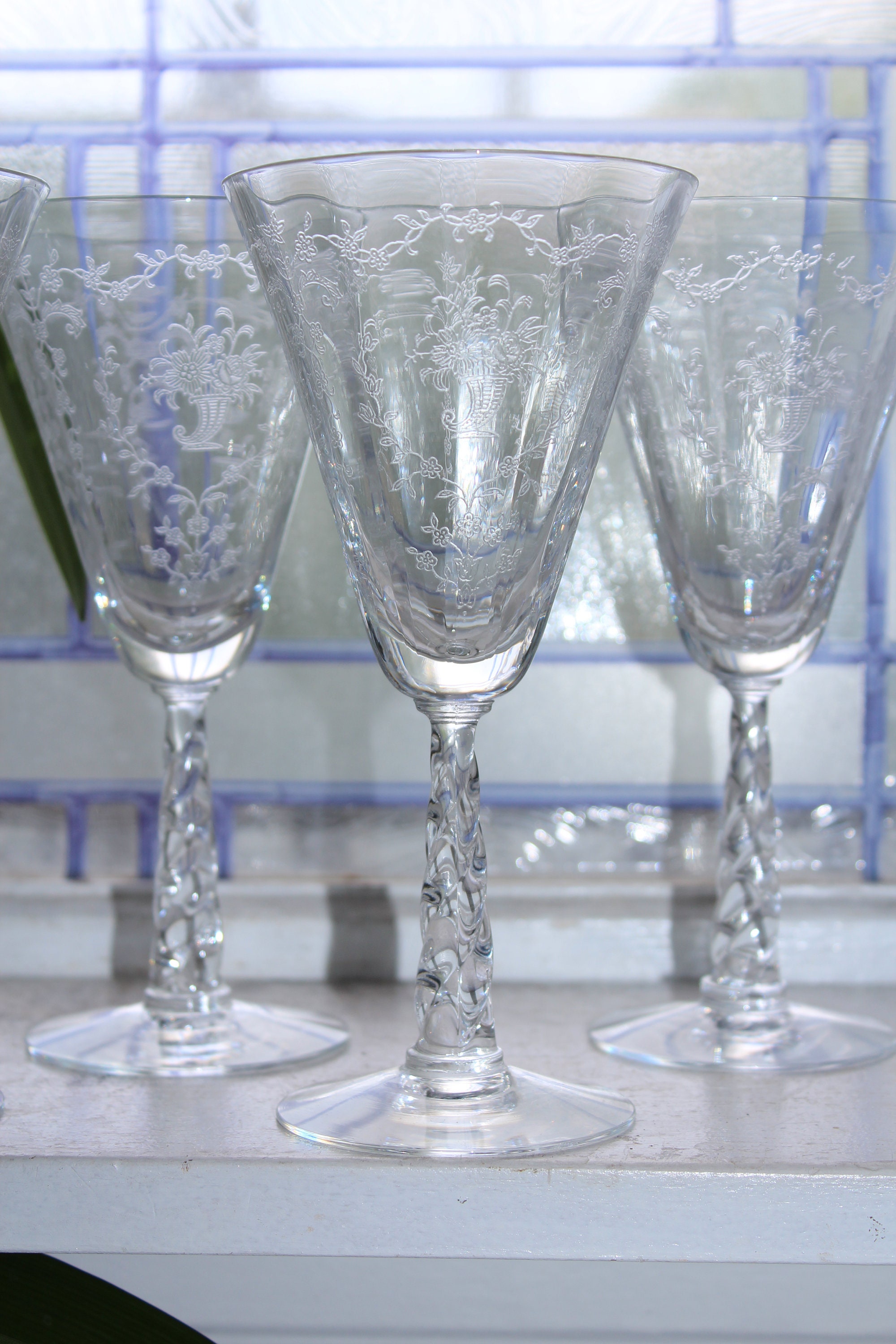 6 Fostoria Mayflower Wine Glasses Vintage 7 1/4 Stemware