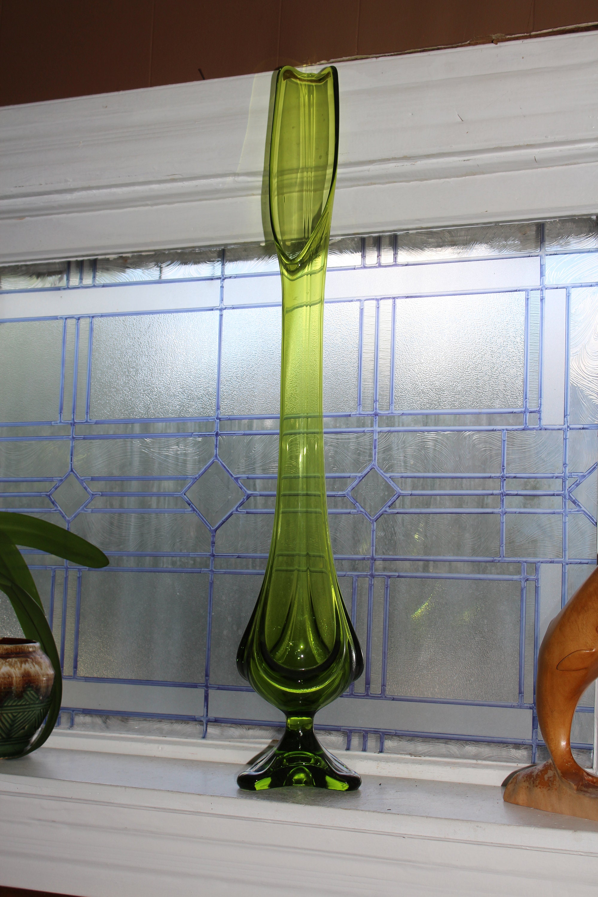 Large Green Swung Glass Vase 31 Vintage Mid Century Modern