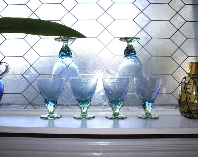 6 Vintage Bormioli Rocco Bahia Champagne Glasses Blue Green