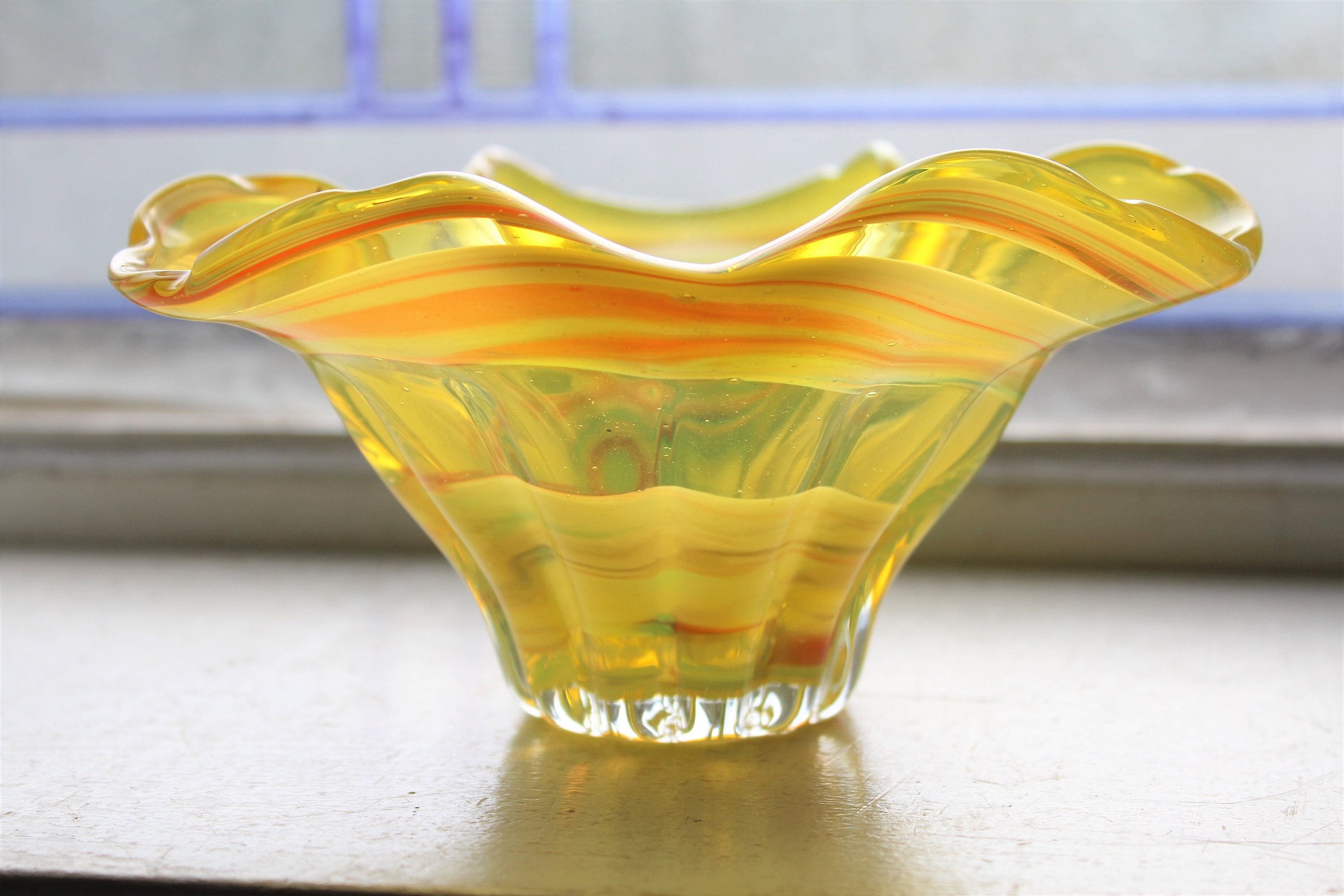 Vintage Norcrest Yellow Art Glass Bowl