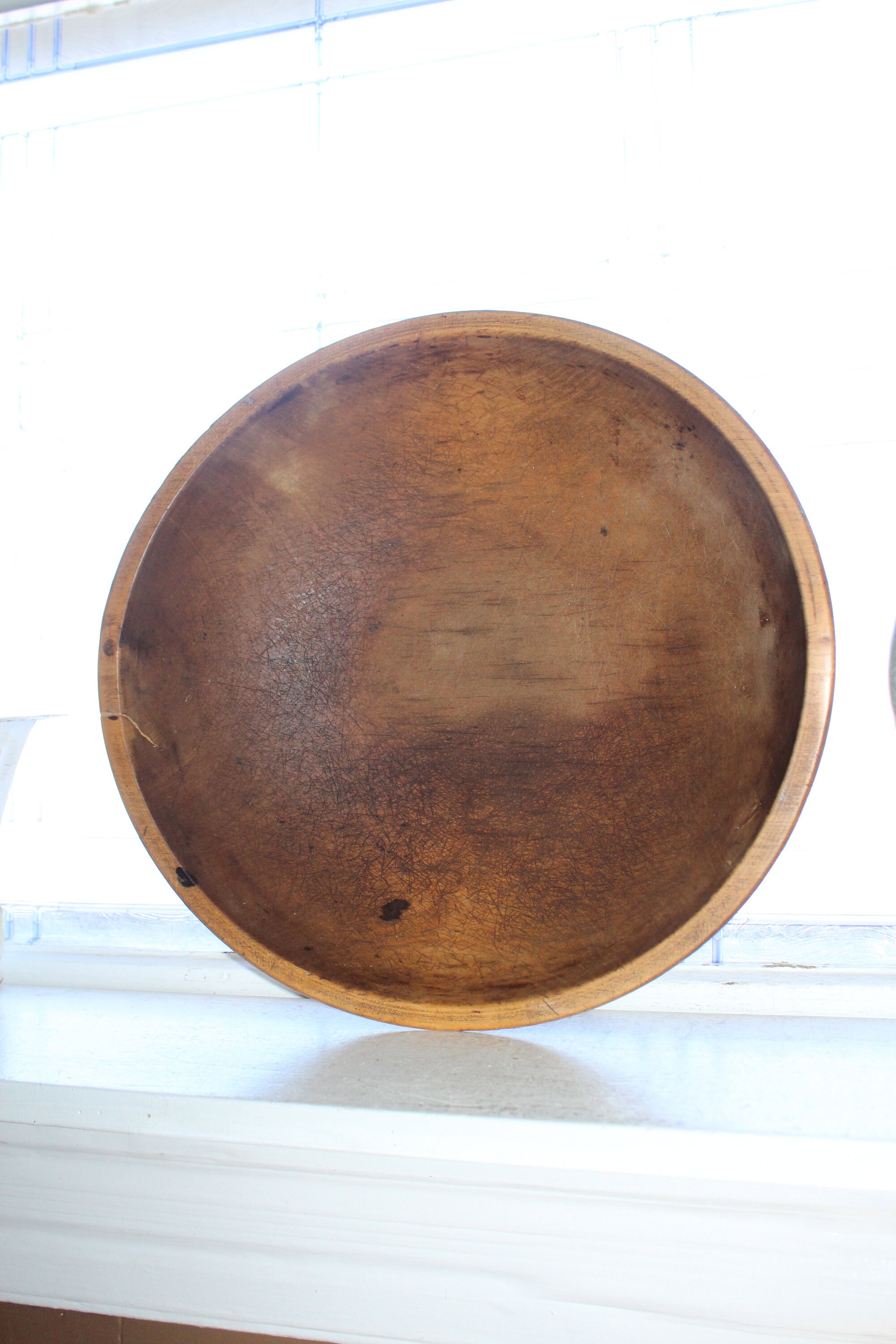 Large Primitive Wood Bowl Antique 1800s 14.5 Inch Wooden Bowl Farmhouse