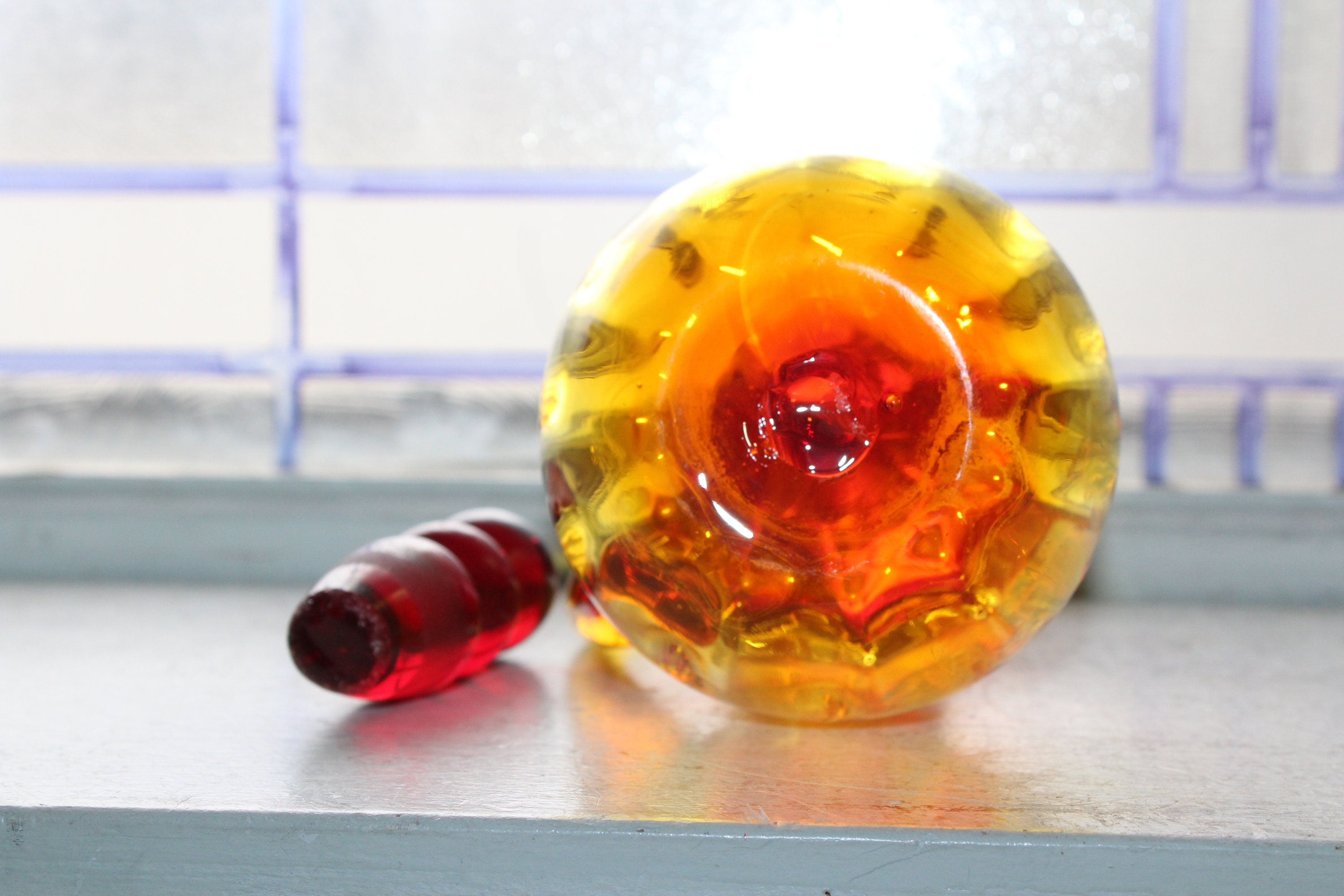 Vintage Amberina Rainbow Glass Cruet With Bubble Stopper 1960s