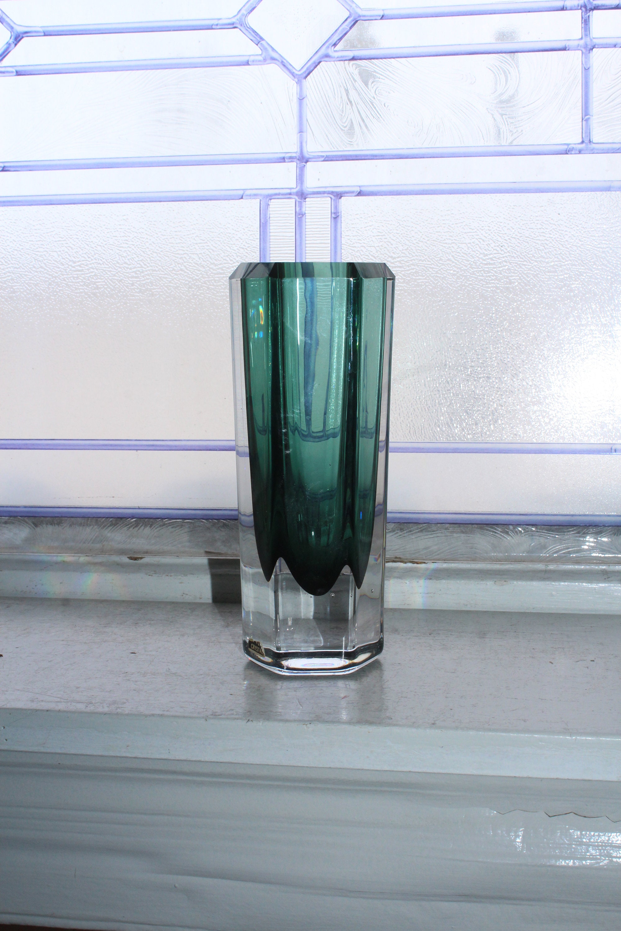 Vintage Skruf Crystal Teal Vase by Edenfalk Scandinavian Decor
