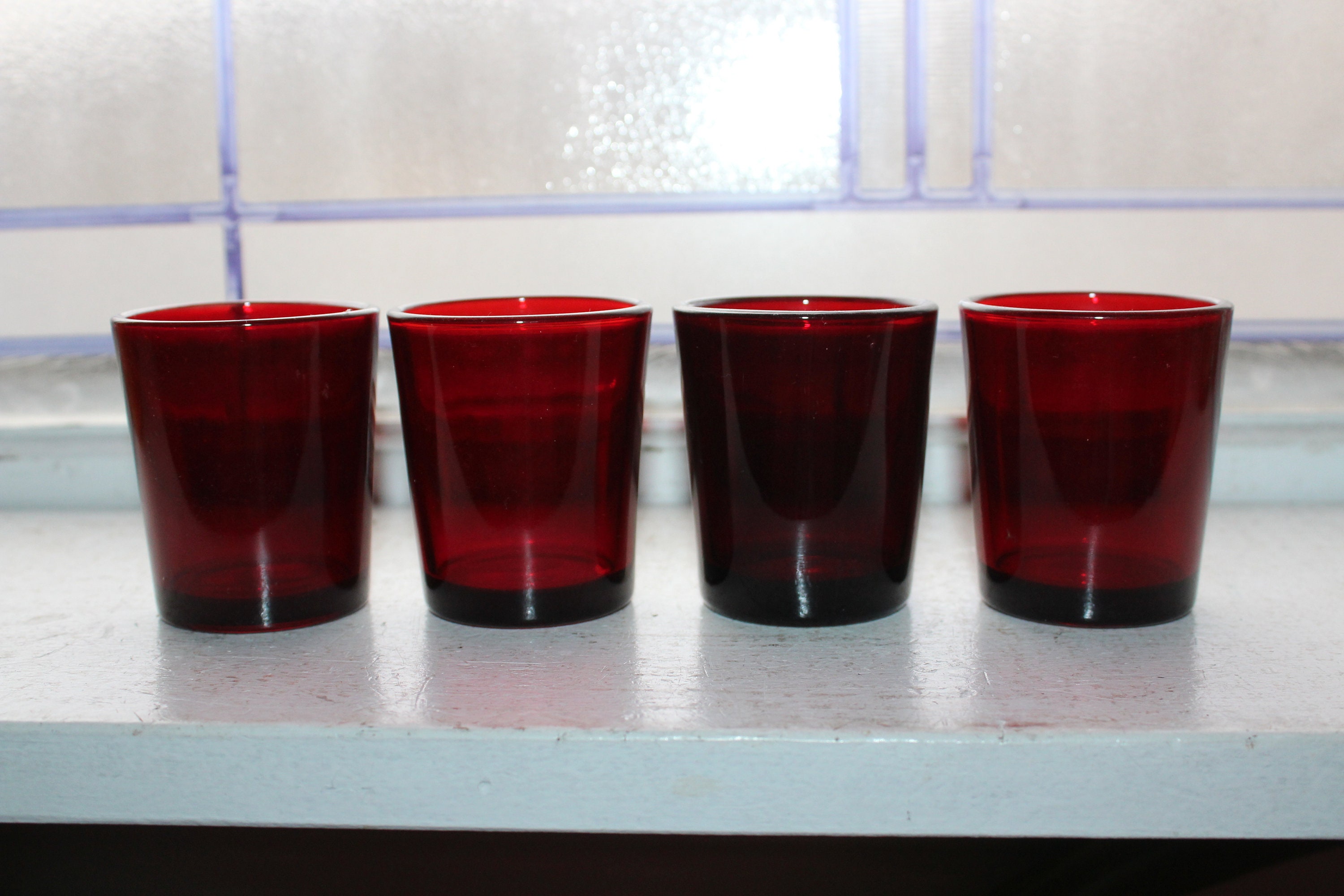 4 Vintage Royal Ruby Red Votive Candle Holders Anchor Hocking