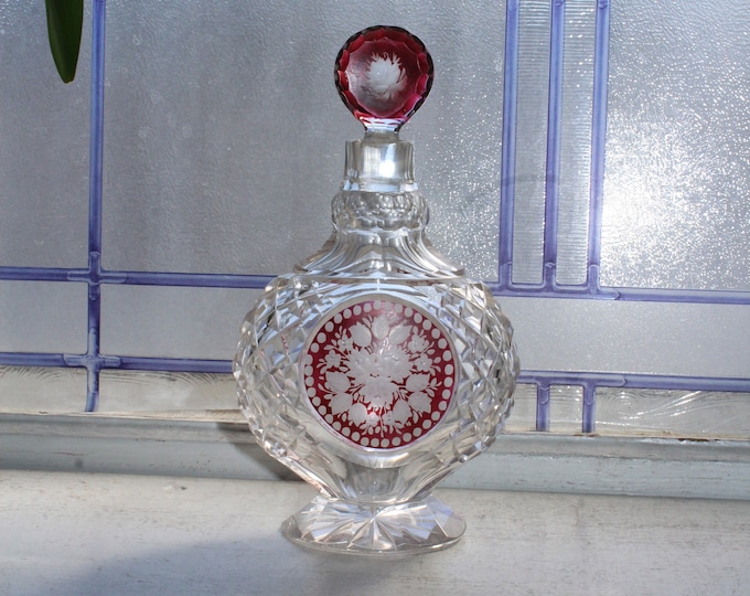 Large Antique Glass Scent Perfume Bottle Red Cut to Clear