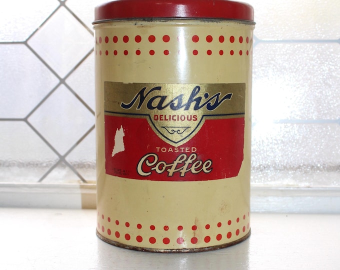 Vintage Nash Coffee Red Dot Tin Canister with Paper Label