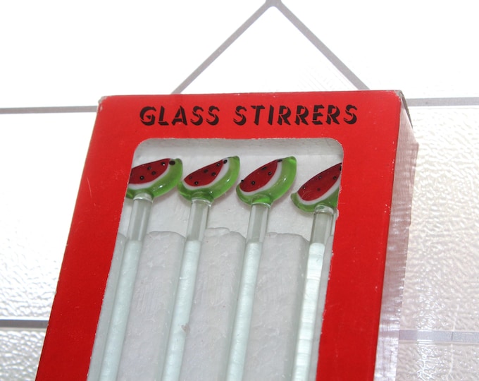 4 Glass Watermelon Cocktail Swizzle Stir Sticks Tiki Bar Decor Alfred E Knobler