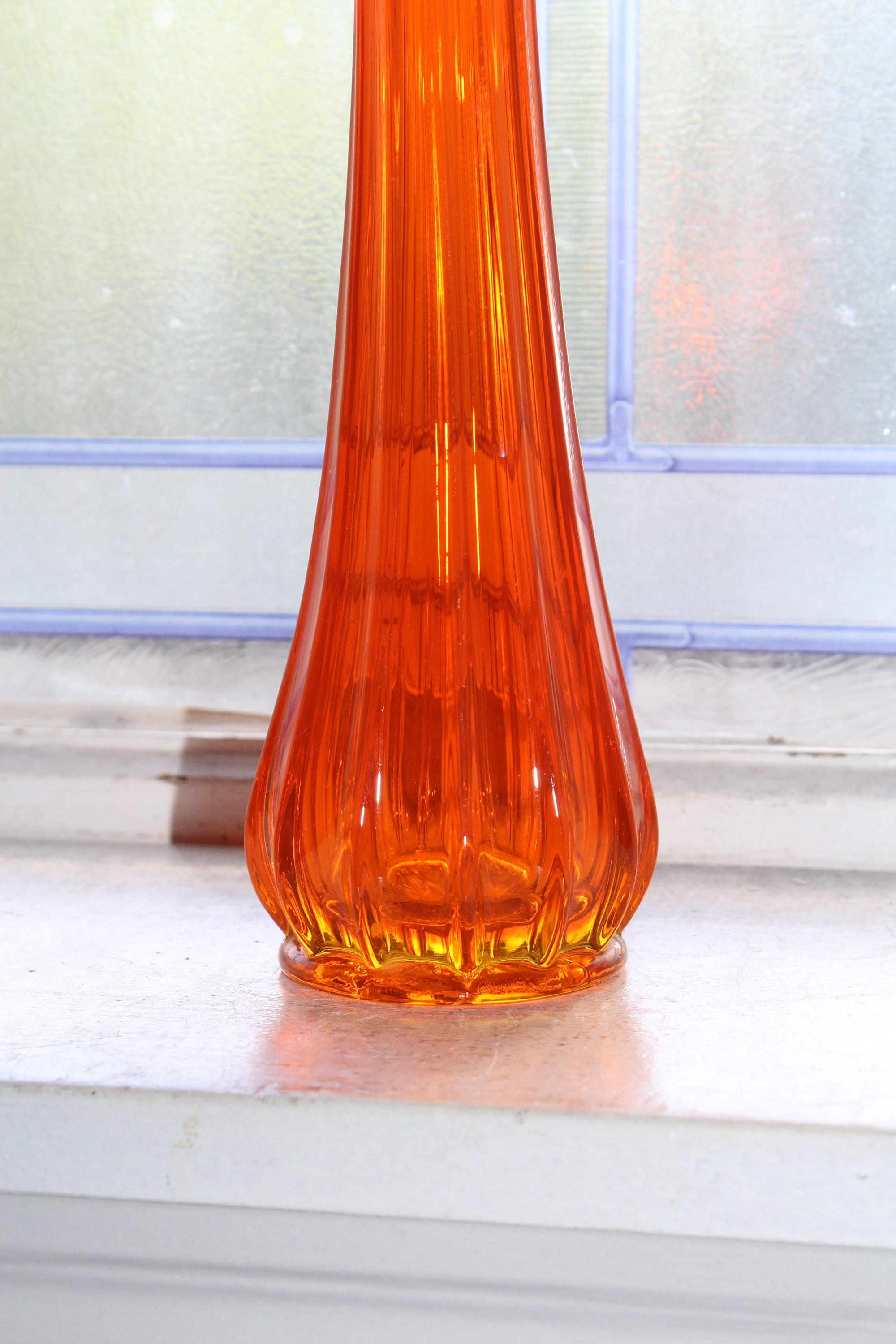 Large Orange Swung Glass Vase 12.5 Vintage Mid Century Modern