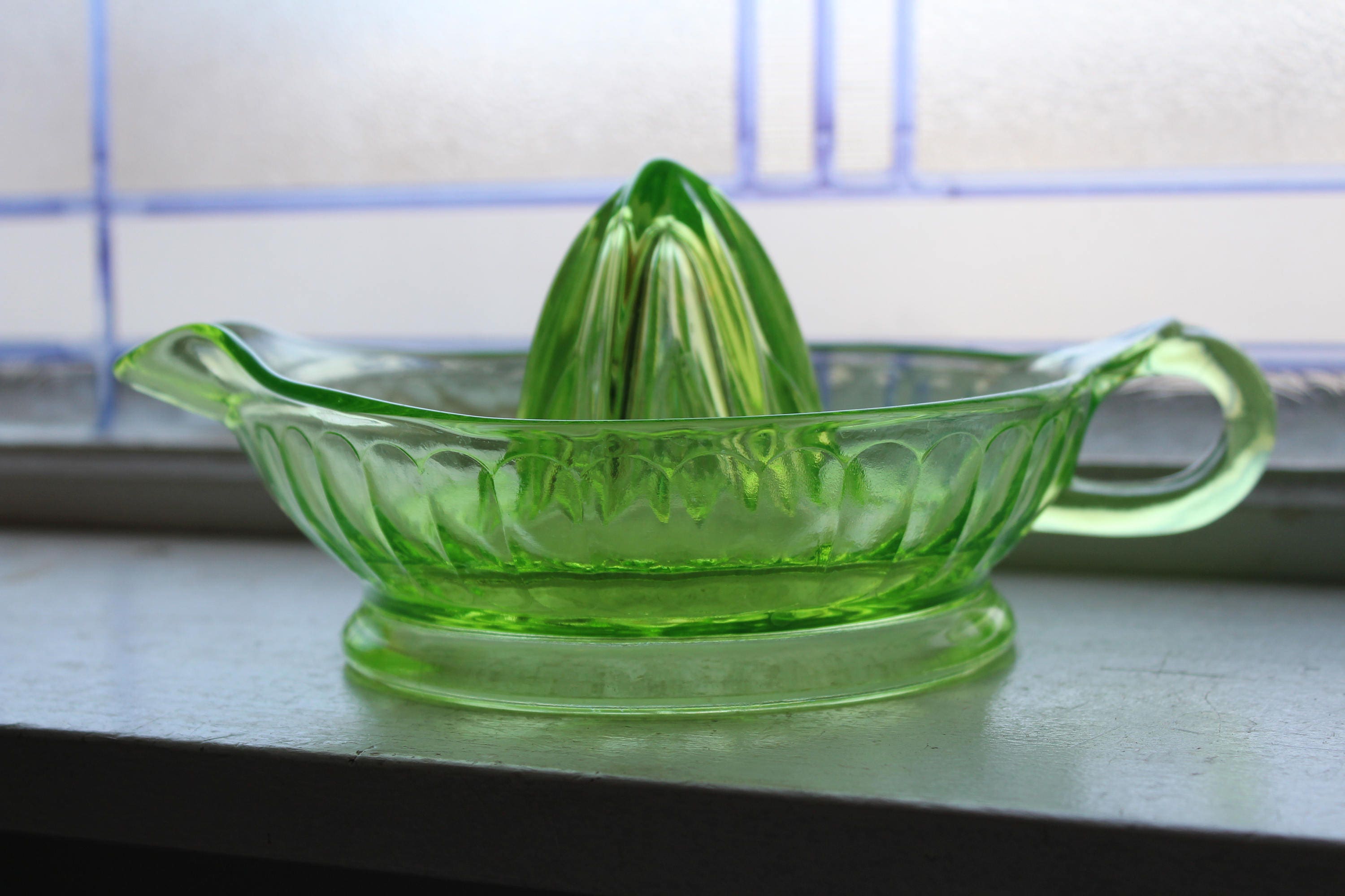Vintage Juicer Reamer Green Depression Glass 1930s Farmhouse Decor