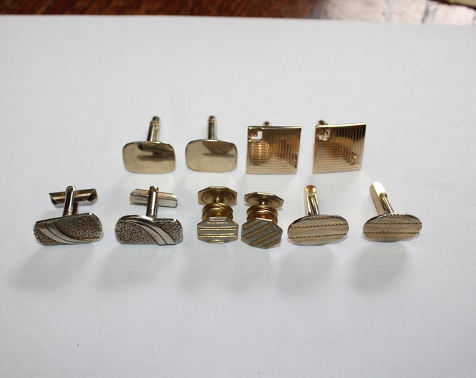 5 Pair Vintage Cuff Links Gold Tone