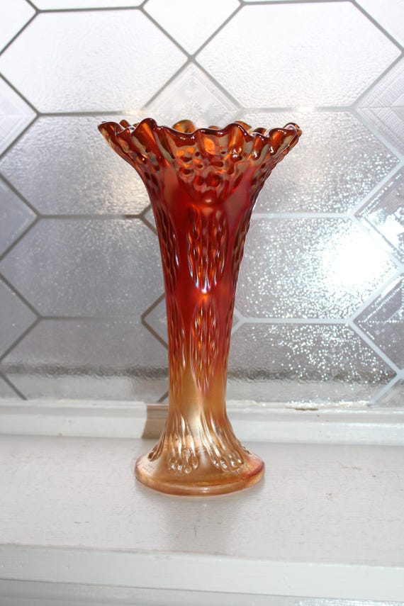 Antique Fenton Carnival Glass Vase Marigold Knotted Beads Circa