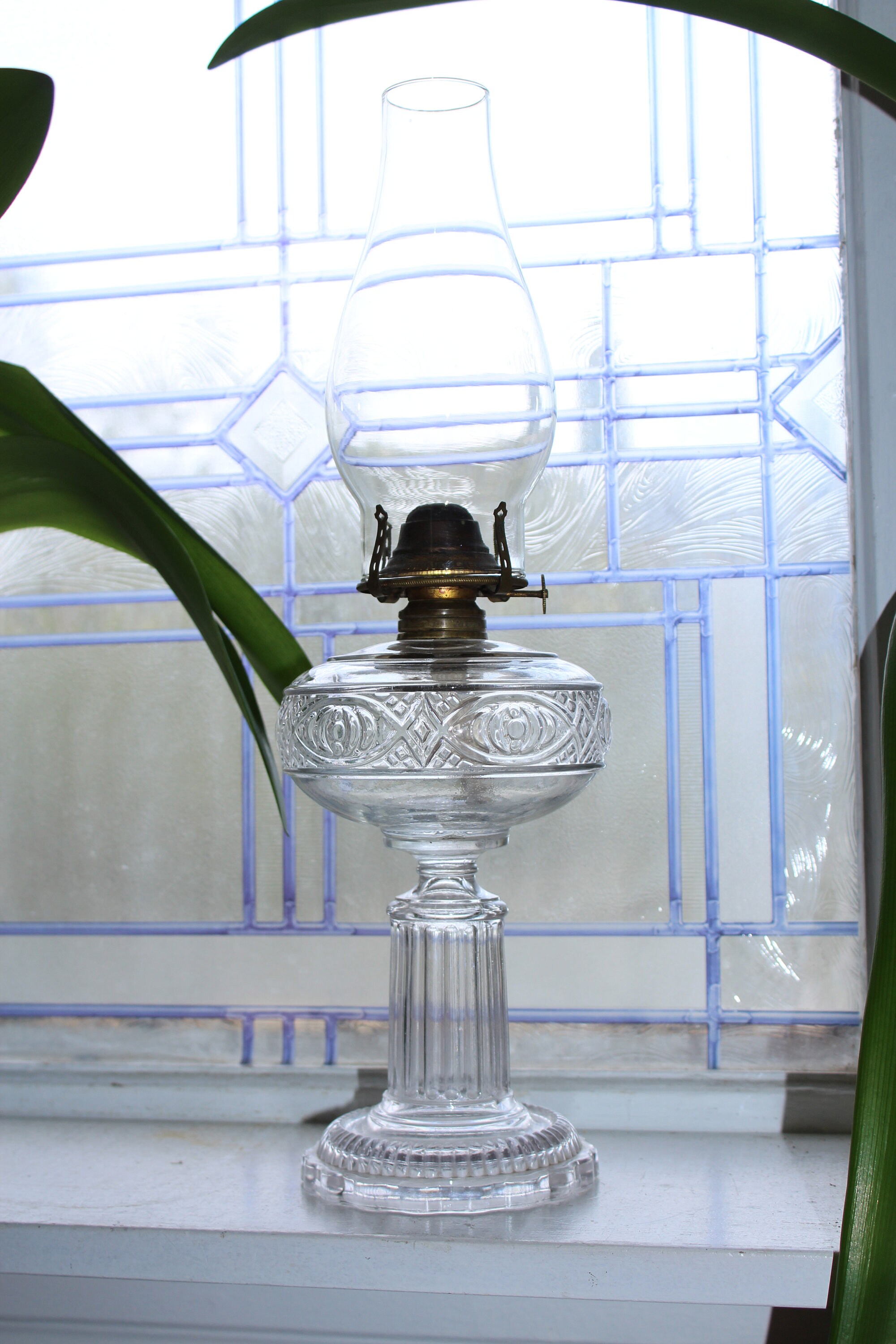 Antique EAPG Glass Oil Lamp with Chimney Victorian Decor
