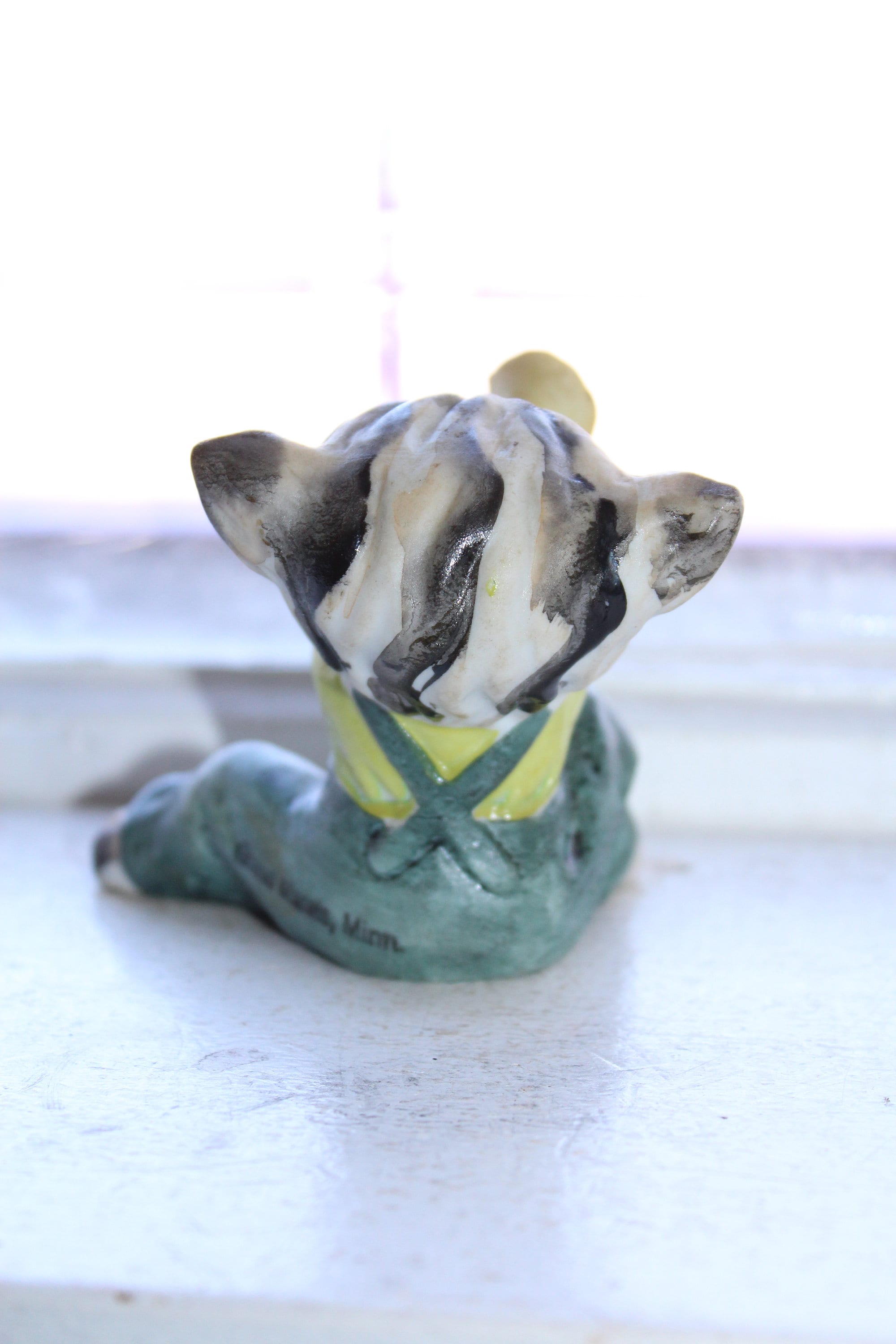 Vintage Cat Blowing Horn Figurine Bisque Porcelain