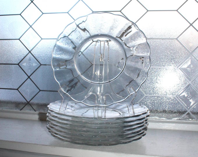 8 Elegant Clear Glass Luncheon Plates Cambridge Fostoria