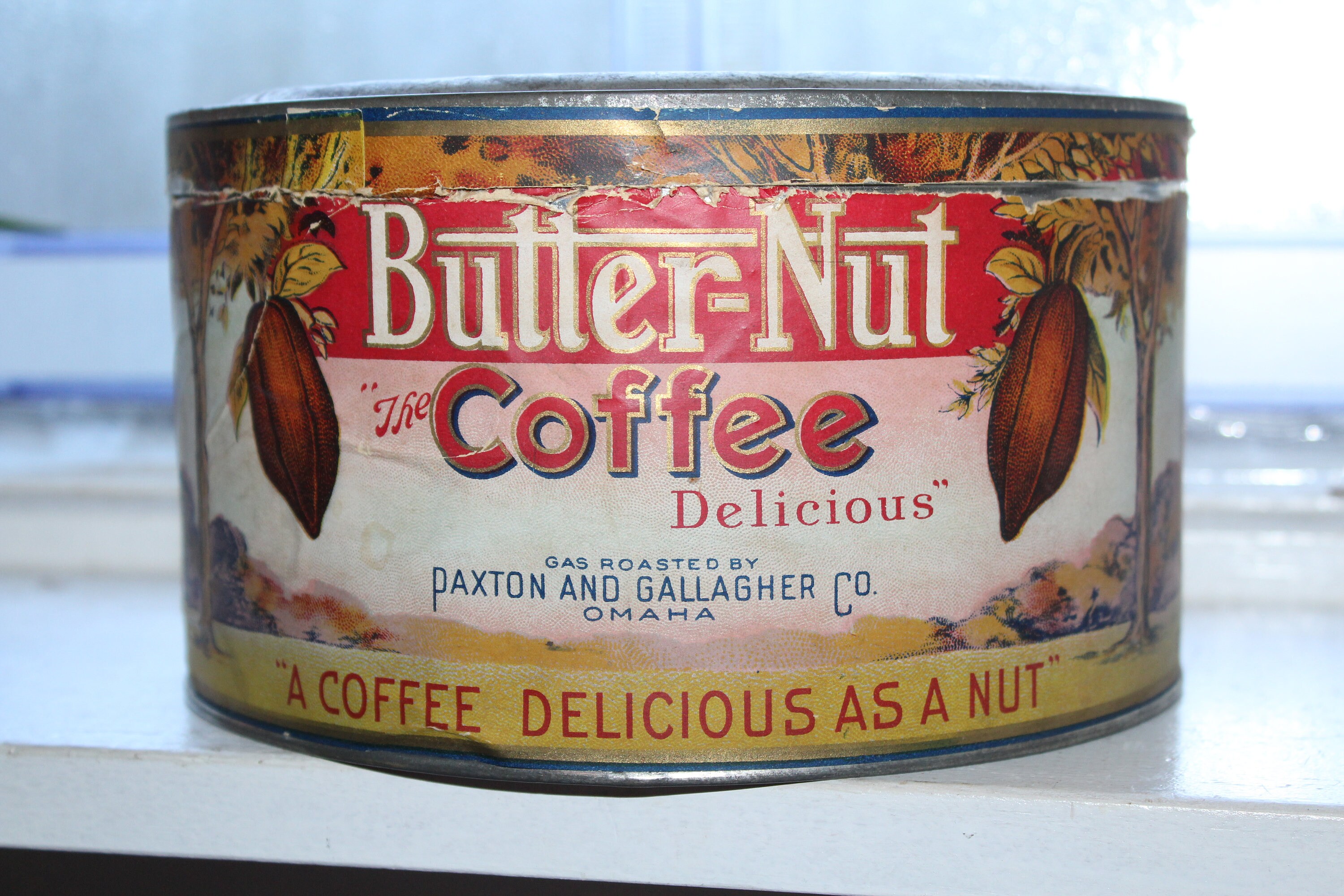 Large Vintage Coffee Tin Butter Nut Coffee Can 3 Lb Farmhouse Decor
