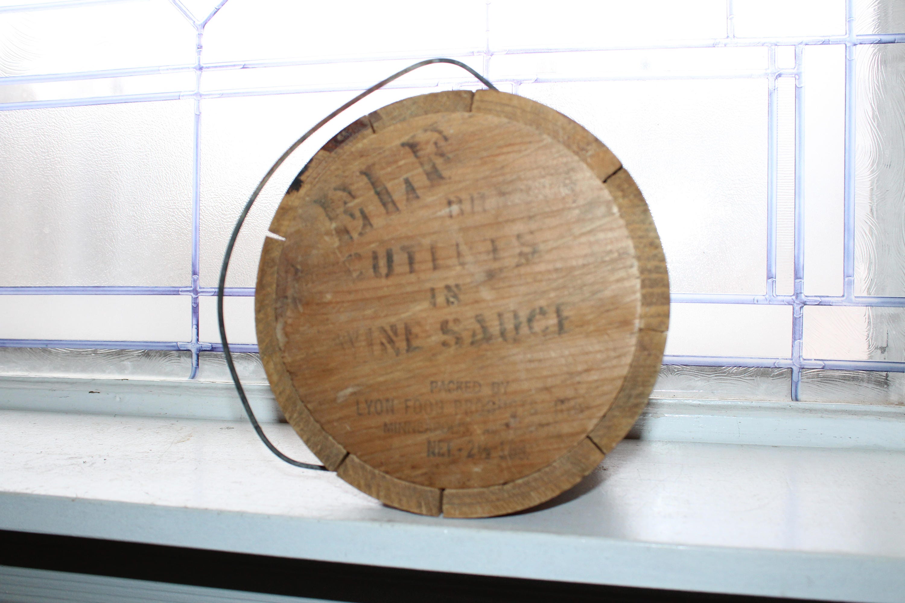 Antique Wood Bucket with Lid and Bale Handle Rustic Farmhouse Decor