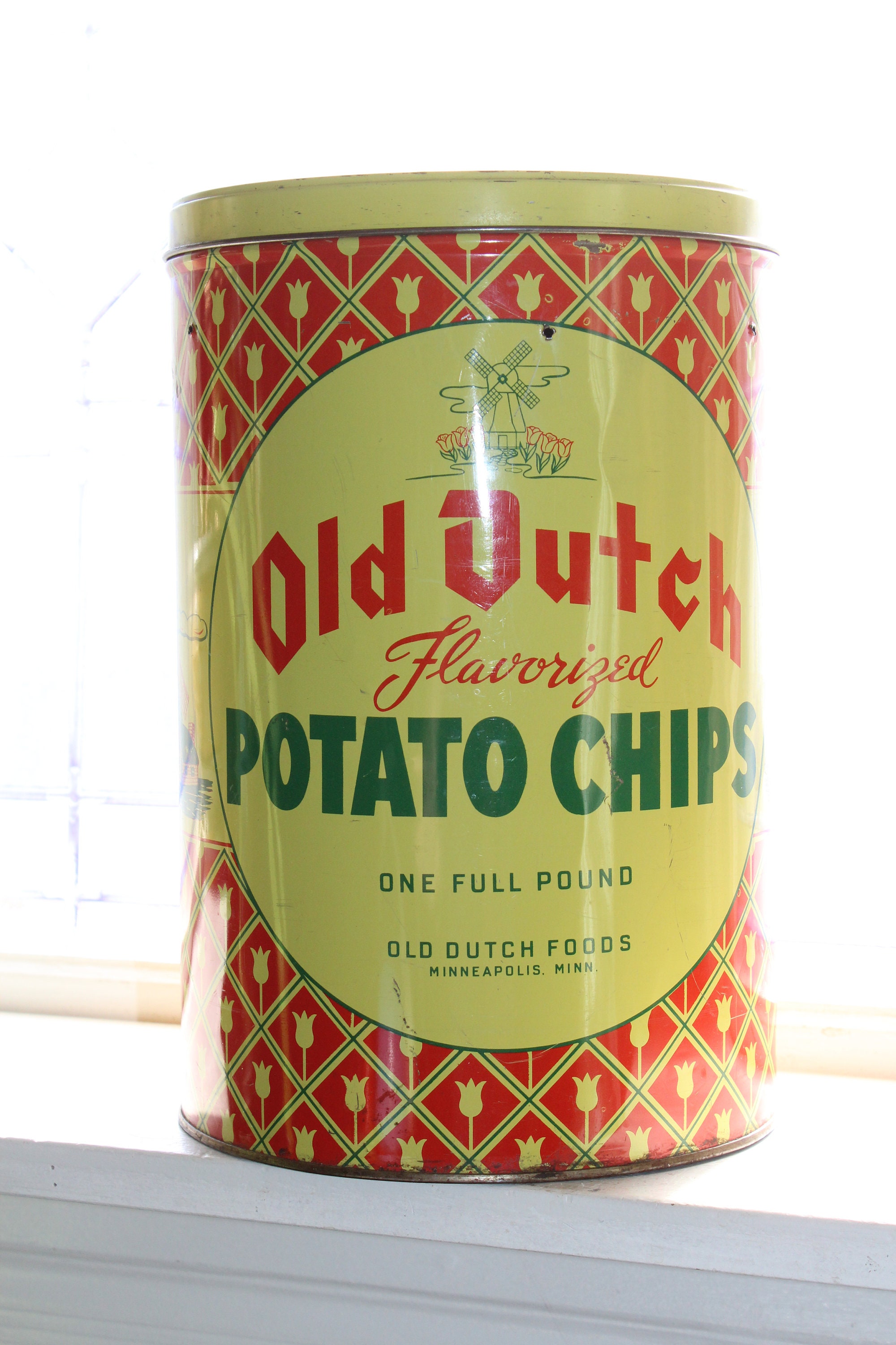 Vintage Old Dutch Potato Chips Tin 1950s