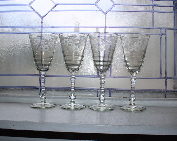 4 Art Deco Rock Sharpe 3005 Glass Wine Glasses Vintage Barware 1930s