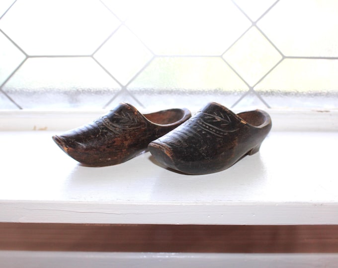 Antique Wooden Shoes Hand Carved Child's Clogs Scandinavian Decor