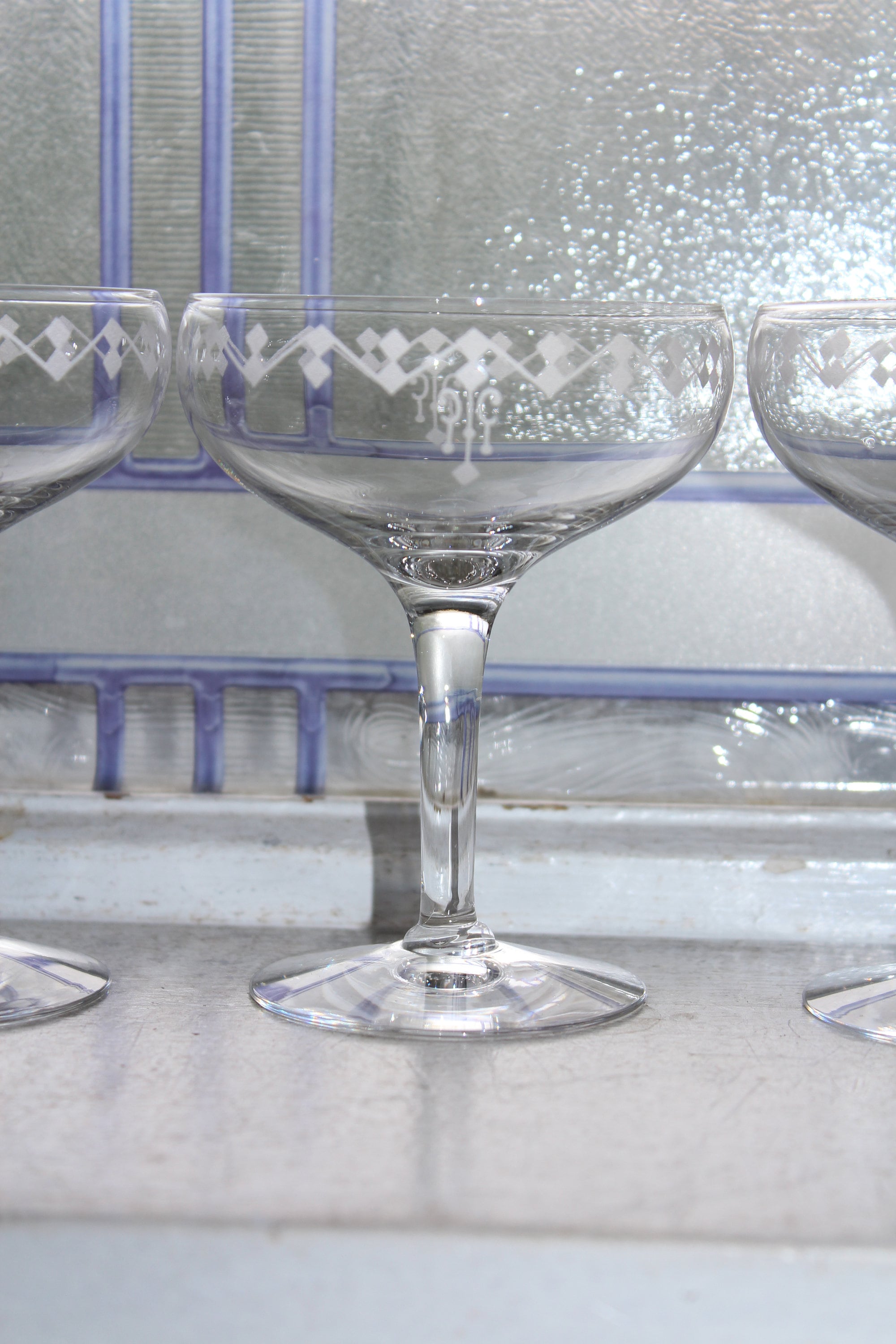4 1920s Art Deco Champagne Coupe Glasses Vintage Barware