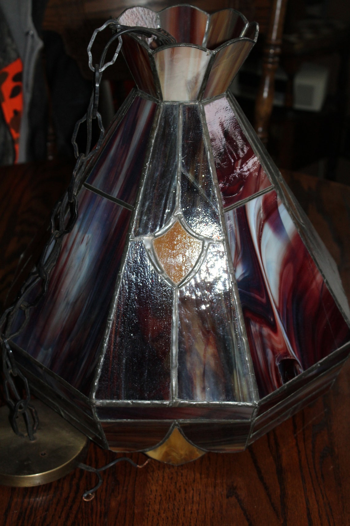 Vintage Stained Glass Hanging Light Fixture Etsy