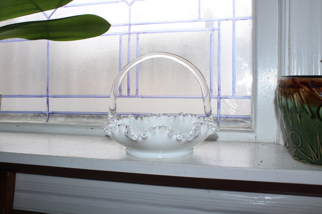 Vintage Fenton Glass Silver Crest Basket 1960s Art Glass Etsy