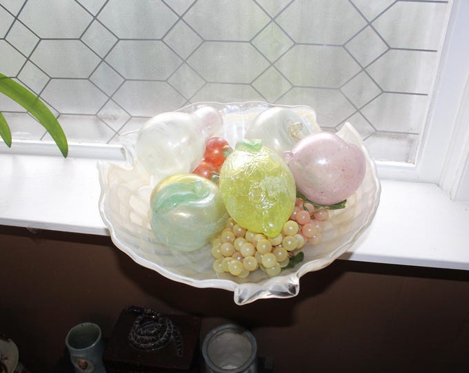 Large Vintage Murano Glass Bowl 17" with 6 Oversized Murano Glass Fruit