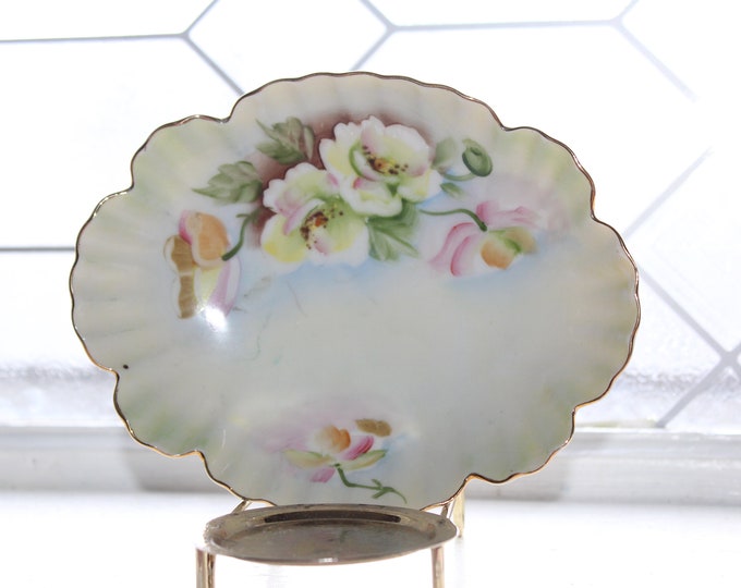 Vintage Lefton Oval Scalloped Dish To A Wild Rose 2602
