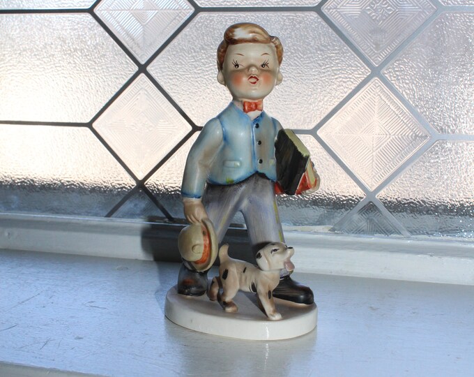 Vintage Lefton Figurine Boy Off To School 1110