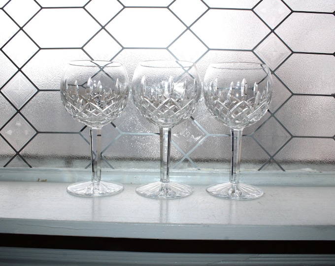 3 Vintage Waterford Crystal Lismore 16 oz Oversized Balloon Wine Glasses 7 3/4"