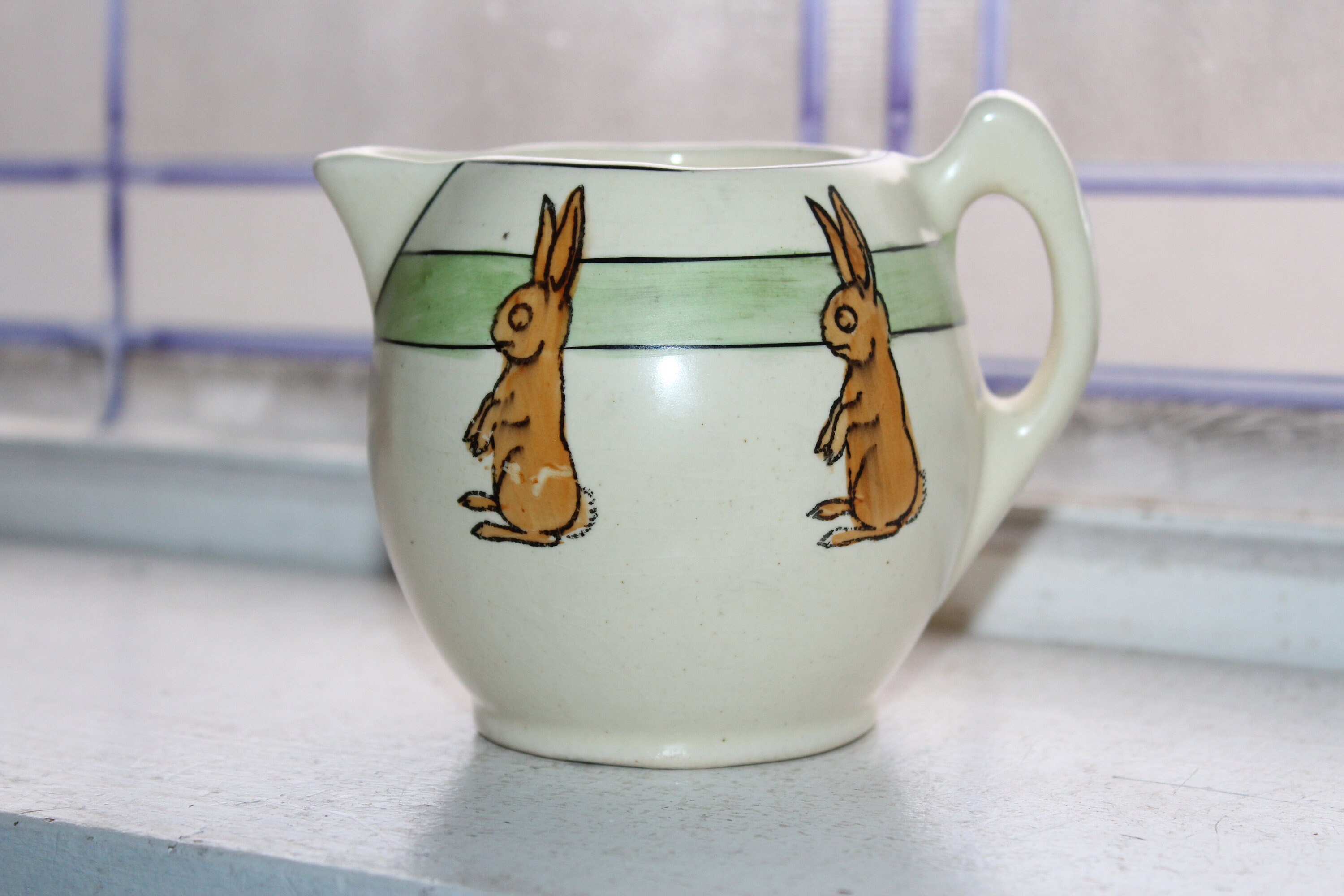 Roseville Pottery Rabbit Creamer Pitcher Juvenile Series Vintage 1920s