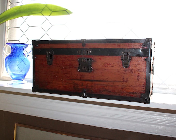 Antique Wooden Doll Trunk Chest with Tray